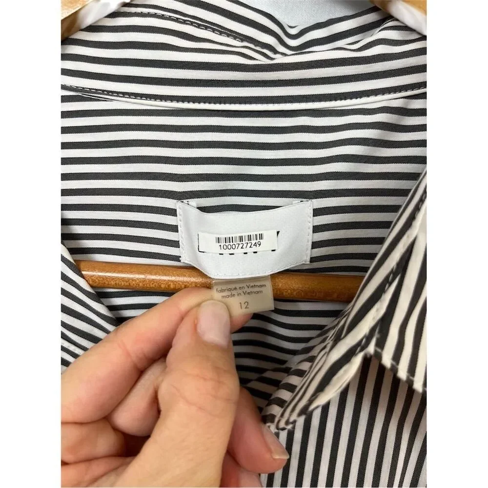 DKNY  Women's Size 12 Black Striped Tie-Waist Shirtdress Knee Length